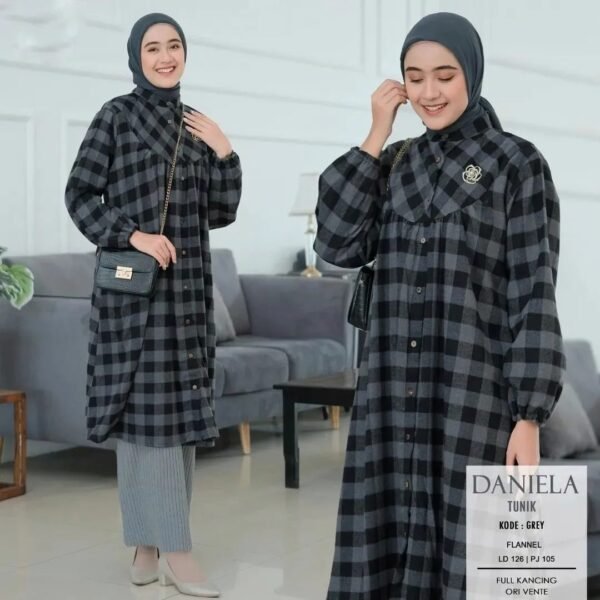 DANIELA TUNIK PAKAIAN WANITA TUNIK MUSLIM TERBARU Grey Bahan Flannel Pakaian Wanita Muslim Terbaru yang Elegan 🌫️👚🕊️ - Image 2