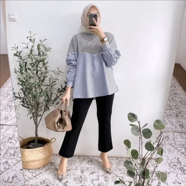 DEFINA BLOUSE ATASAN MUSLIM TERBARU Grey Premium Mix Babyterry Elegan Modis Nyaman Berkualitas Tinggi 🌫️👚✨ - Image 3