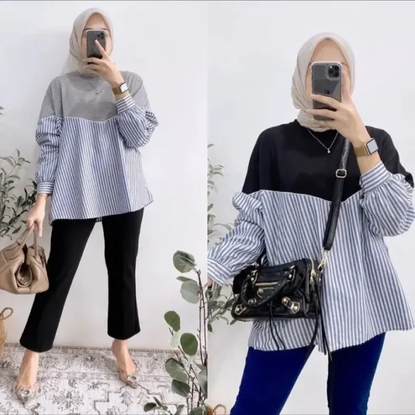 DEFINA BLOUSE ATASAN MUSLIM TERBARU Grey Premium Mix Babyterry Elegan Modis Nyaman Berkualitas Tinggi 🌫️👚✨