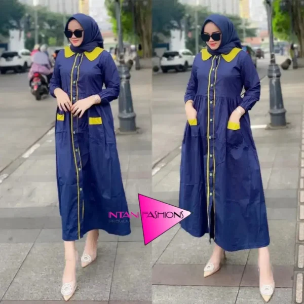 NEW MIDI DRESS PAKAIAN MUSLIM WANITA TERBARU Biru Laut Pakaian Muslim Wanita Terbaru yang Stylish 🌊👗🧜‍♀️ - Image 4