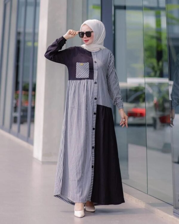 MELANI DRESS BAJU GAMIS TUNIK MUSLIM WANITA TERBARU Hitam Gamis Tunik Muslim Wanita Terbaru dengan Gaya Elegan 🌑👗🌙 - Image 3